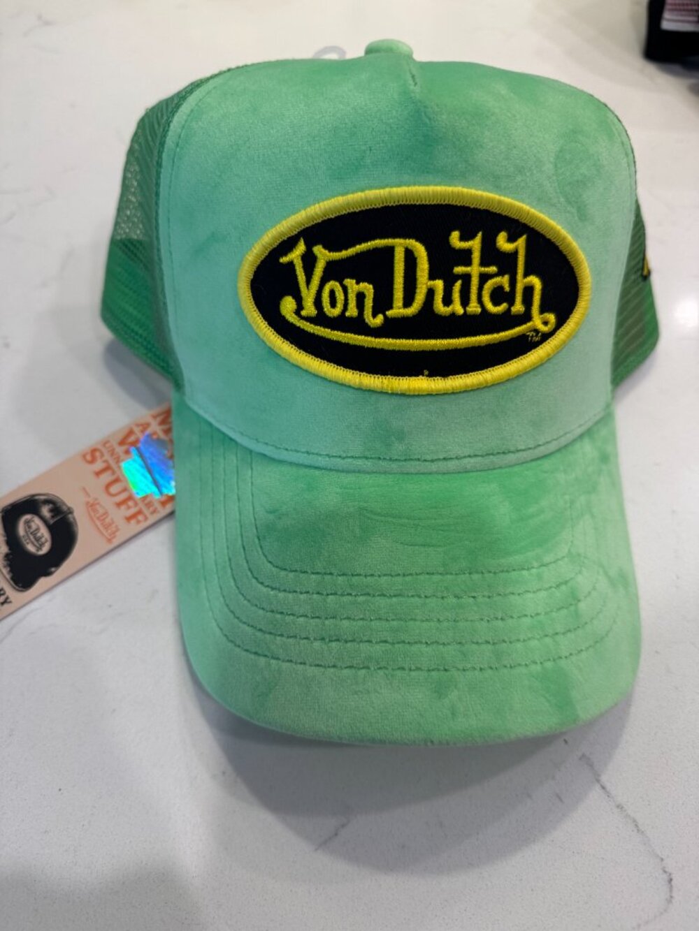 Von Dutch Lime Green Velvet Trucker Hat - HOLLYWOOD - NWT